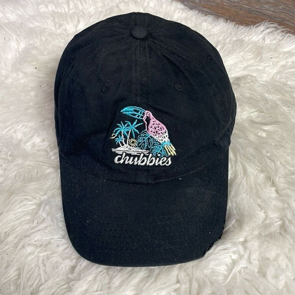 CHUBBIES Black Embroidered Parrot Palm Trees Unisex Baseball Style Cap Hat